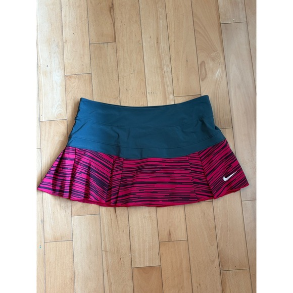 Nike Pants - Nike Skort Women Medium Teal Pink Striped Pleated Dri-FIT Athletic Tennis Skirt